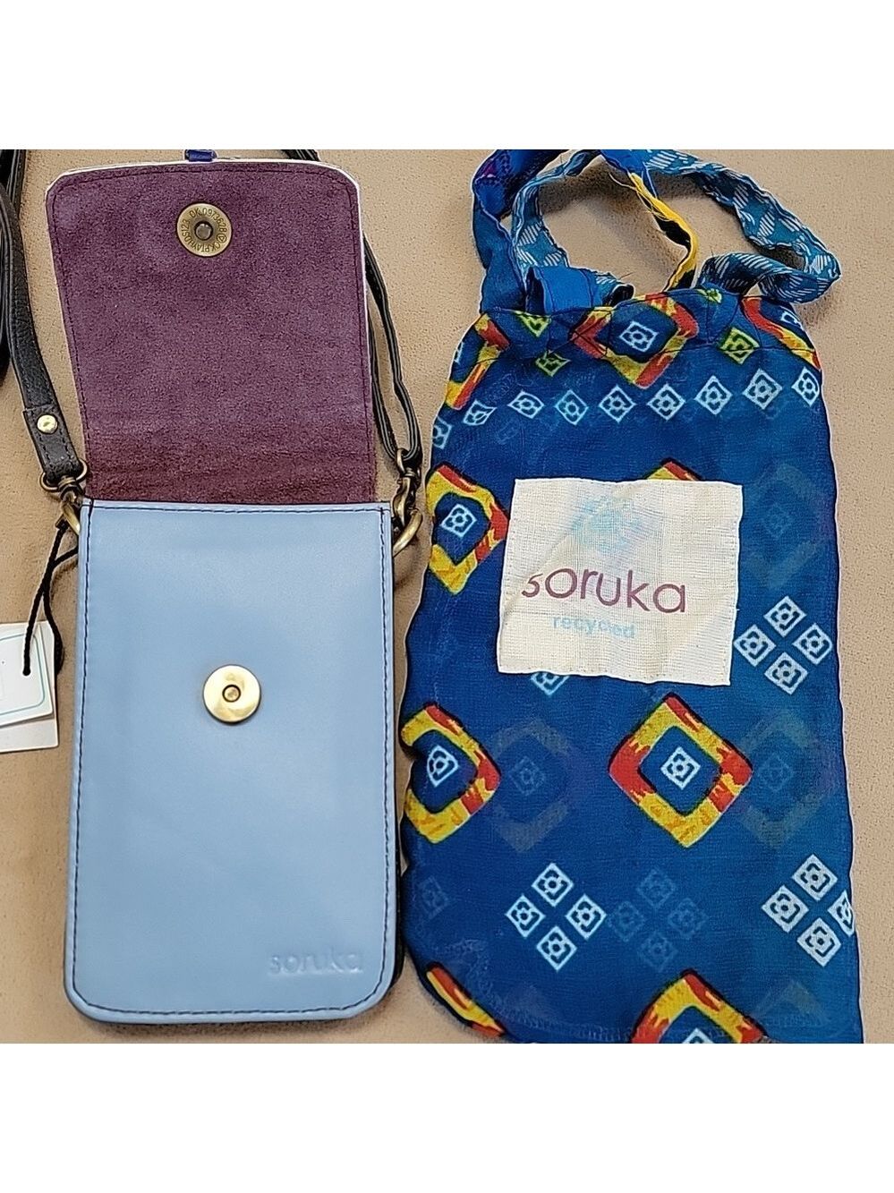 Soruka Gia Blue & Leopard Print Upcycled Leather Crossbody Bag OOAK NWT - Picture 4 of 13